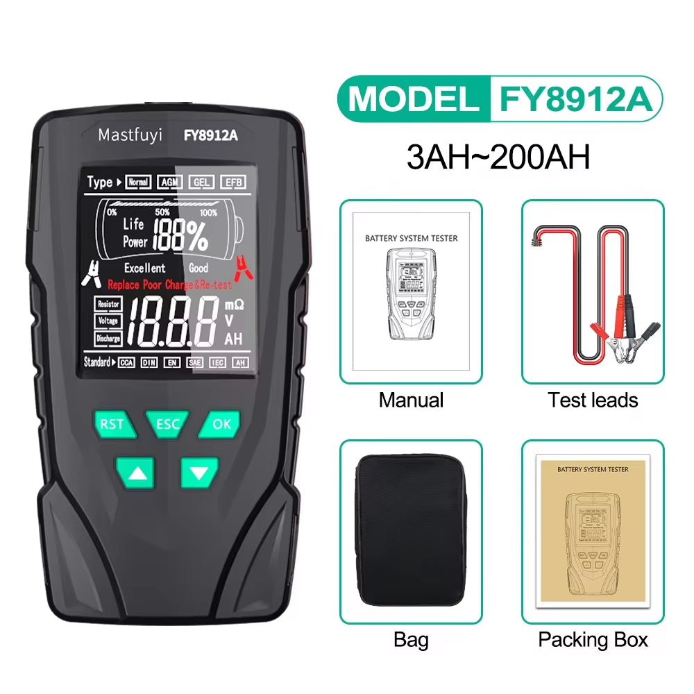 FY8912A Car Battery Tester 12V 24V Car Motorcycle Truck Battery Monitoring, Battery Load, Battery Capacity Tester