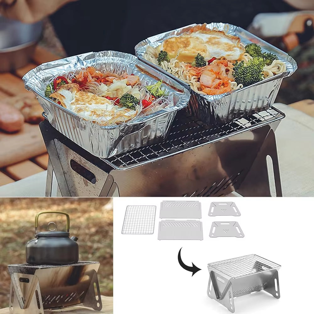 Outdoor Camping Charcoal Barbecue Grill for Party Beach Picnic BBQ Stove 21/28/38CM, Portable Stainless Steel BBQ Charcoal Grill