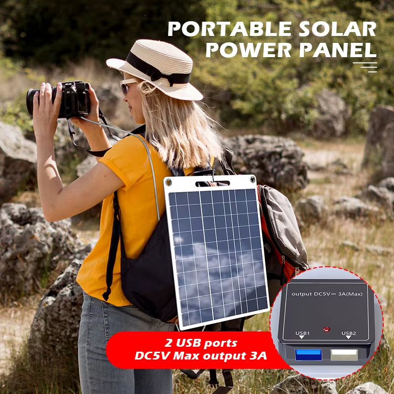 300W Portable Solar Panel with Two USB Suitable for Mobile Phone Charging Outdoor Camping Power Bank Supply Consumer Electronics