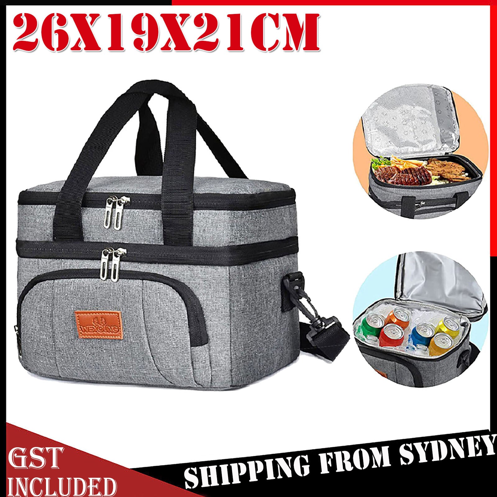 Outdoor Portable Lunch Bag Thermal Insulated Food Container Cooler Bag26X19X21Cm