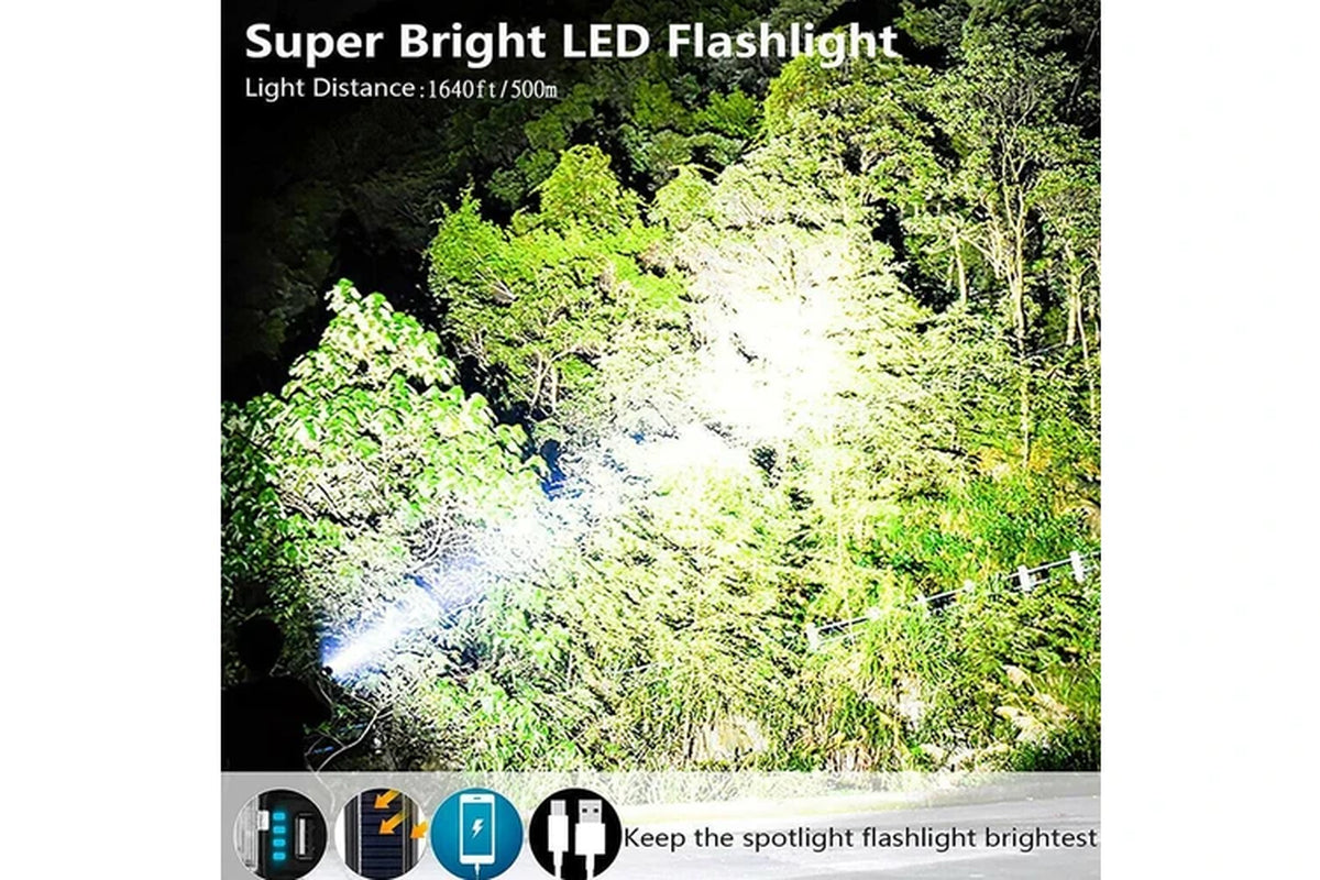 Solar LED Searchlight USB Rechargeable Spotlight Flashlight Torch Power Bank