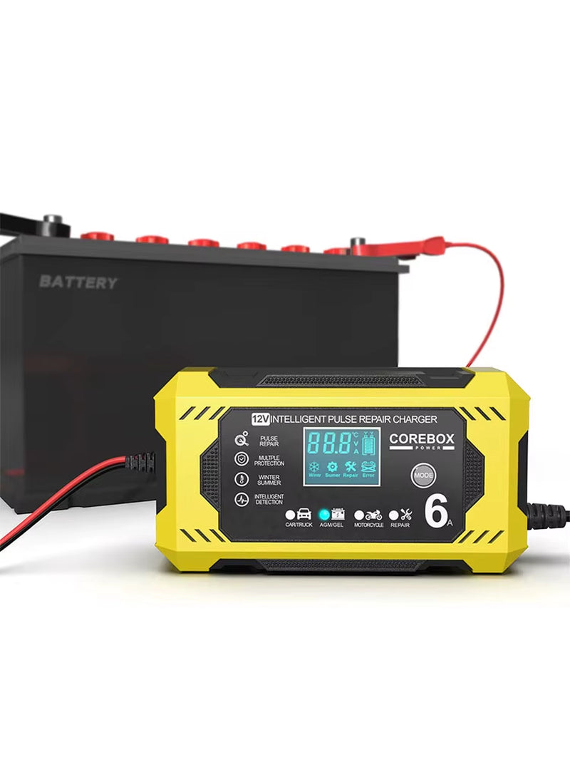 12V/6A for Motorcycle SUV Truck Smart Car Battery Charger Intelligent Pulse Repair Battery Charging High Power Multifunctional