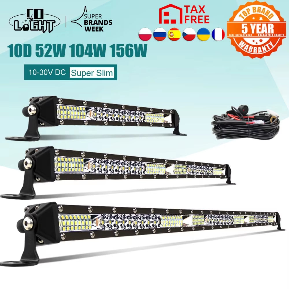 10D 10 20 30 Inch 52W 104W 156W LED Work Light Bar Combo 4X4 Offroad LED Light Bar for Tractor Boat 4WD 4X4 Trucks ATV