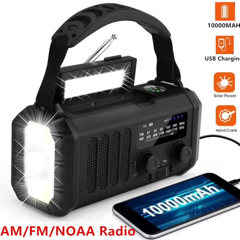 Emergency Weather Radio 10000Mah Solar Hand Crank Portable AM/FM/NOAA with Flashlight & Reading Lamp SOS for Home and Outdoor