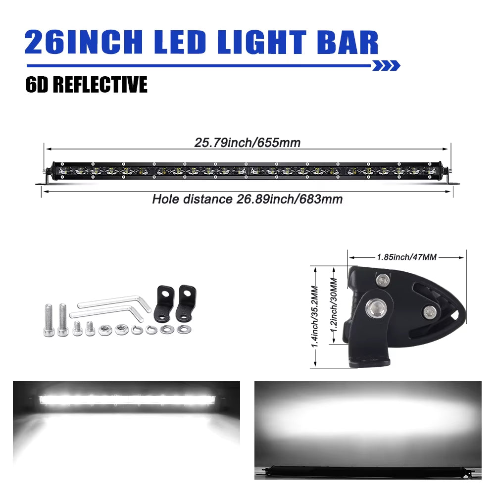 HL 6D Ultra Strip LED Light Bar 8-50Inch LED Driving Fog Lamp Work Light Bar 4X4 Led Bar for Motorcycle Offroad SUV ATV Tractor