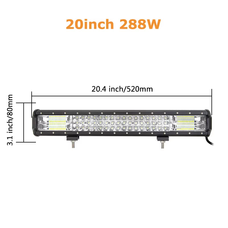 7D 3-Row 4'' 5" 15" 18" 20" 23" Slide Mount LED Light Bar Offroad Led Bar Spot Flood Beam Led Work Light Bar 12V 24V 4WD Truck