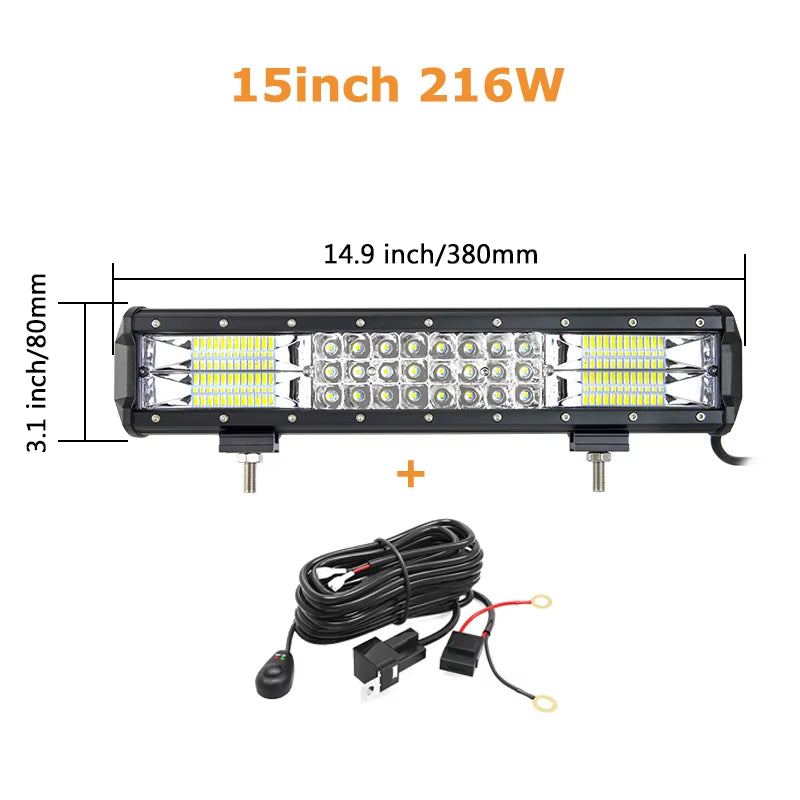 7D 3-Row 4'' 5" 15" 18" 20" 23" Slide Mount LED Light Bar Offroad Led Bar Spot Flood Beam Led Work Light Bar 12V 24V 4WD Truck