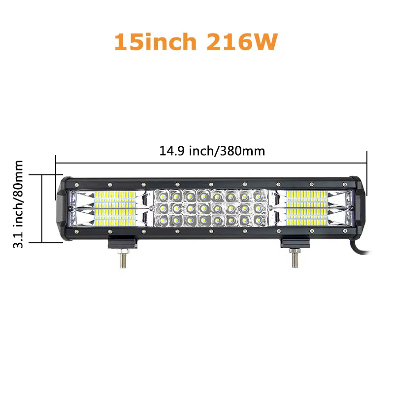 7D 3-Row 4'' 5" 15" 18" 20" 23" Slide Mount LED Light Bar Offroad Led Bar Spot Flood Beam Led Work Light Bar 12V 24V 4WD Truck