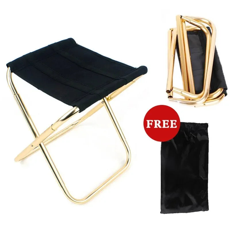 Outdoor Camping Chair Golden Aluminum Alloy Folding Chair with Bag Stool Seat Fishing Camping