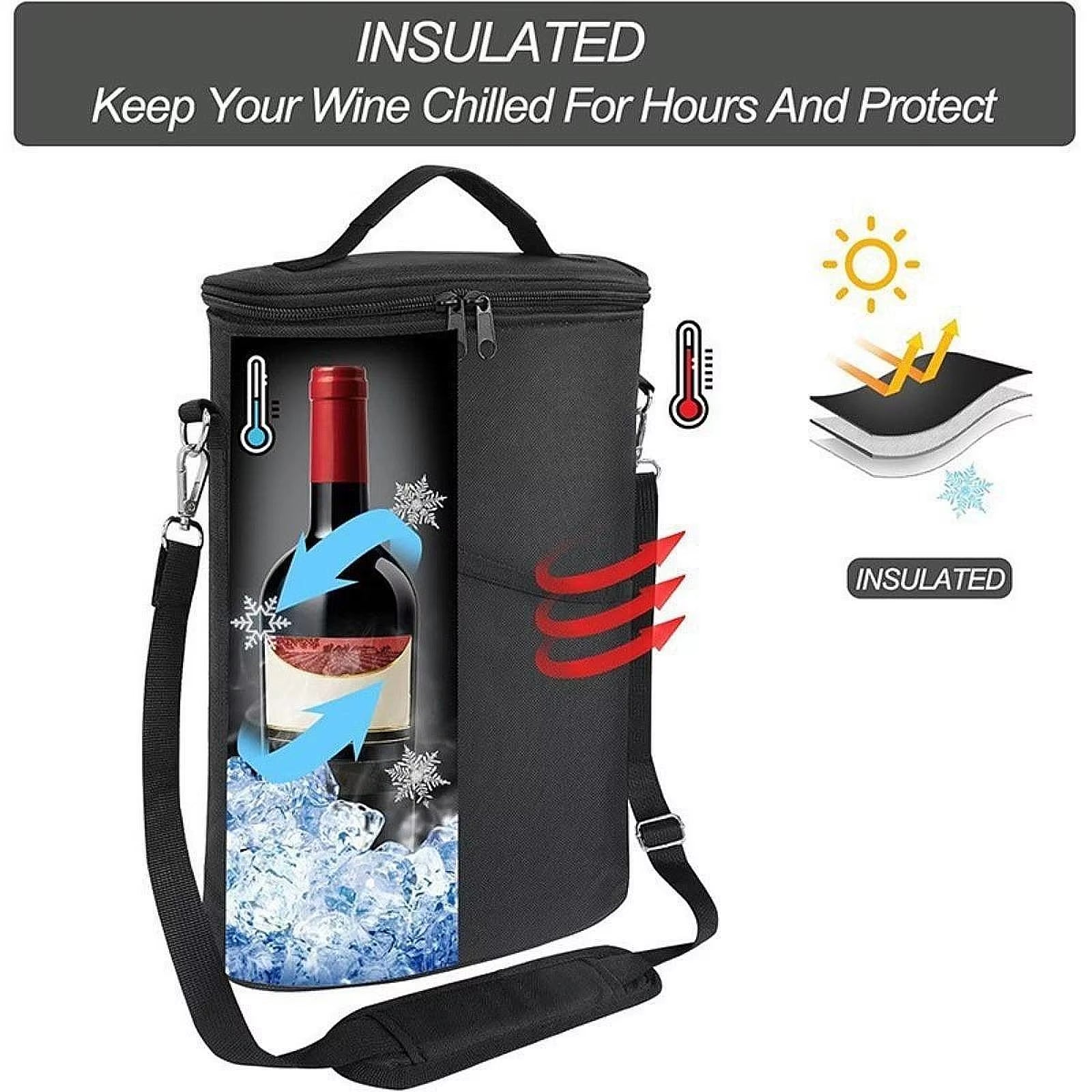 Two Bottle Wine Totes Bag Cooling Case Insulated Thermal Wine Carrier for Travel Fishing Beach Outdoor Camping Accessories