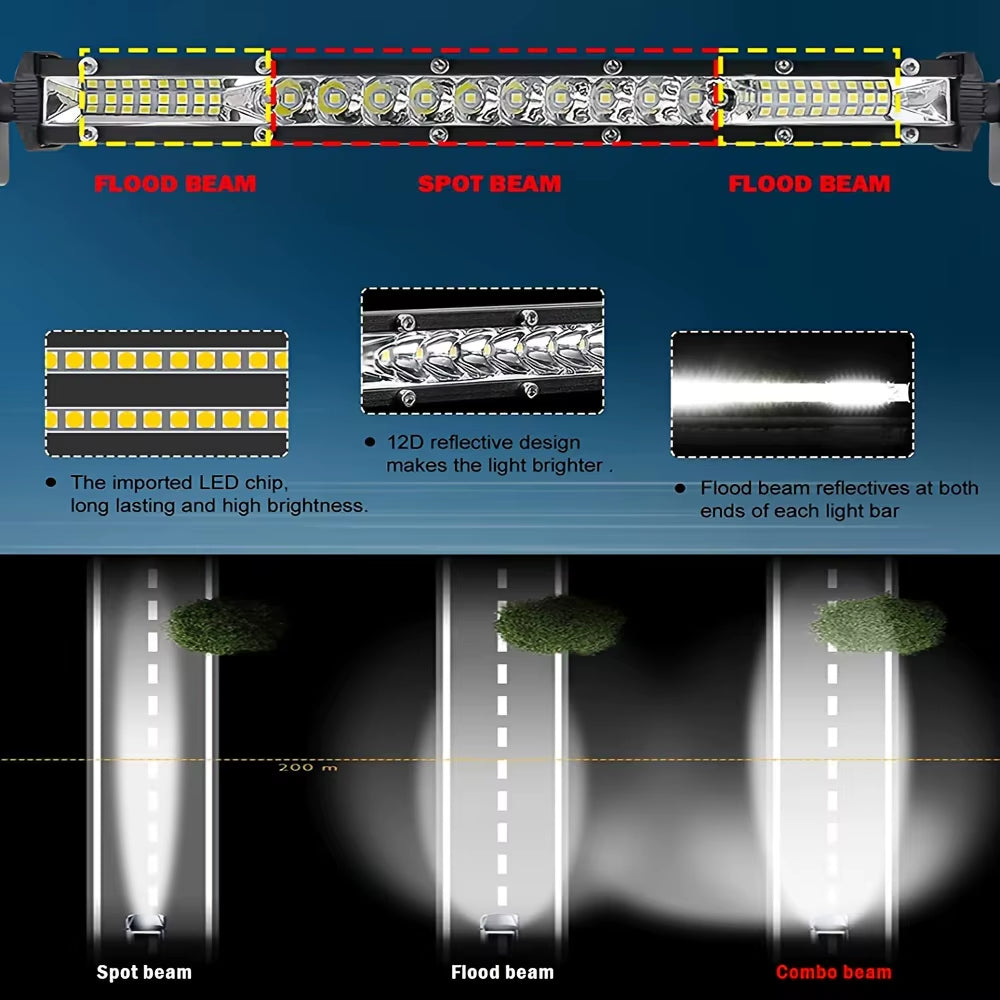 10" 20" Inch LED Light Bar off Road White Yellow Spot Flood Beam LED Work Light Bar for Car Atv Truck Suv Utv Driving Fog Light