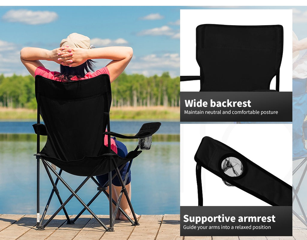 Levede 2Pcs Camping Chairs Folding Arm Foldable Portable Outdoor Fishing Picnic