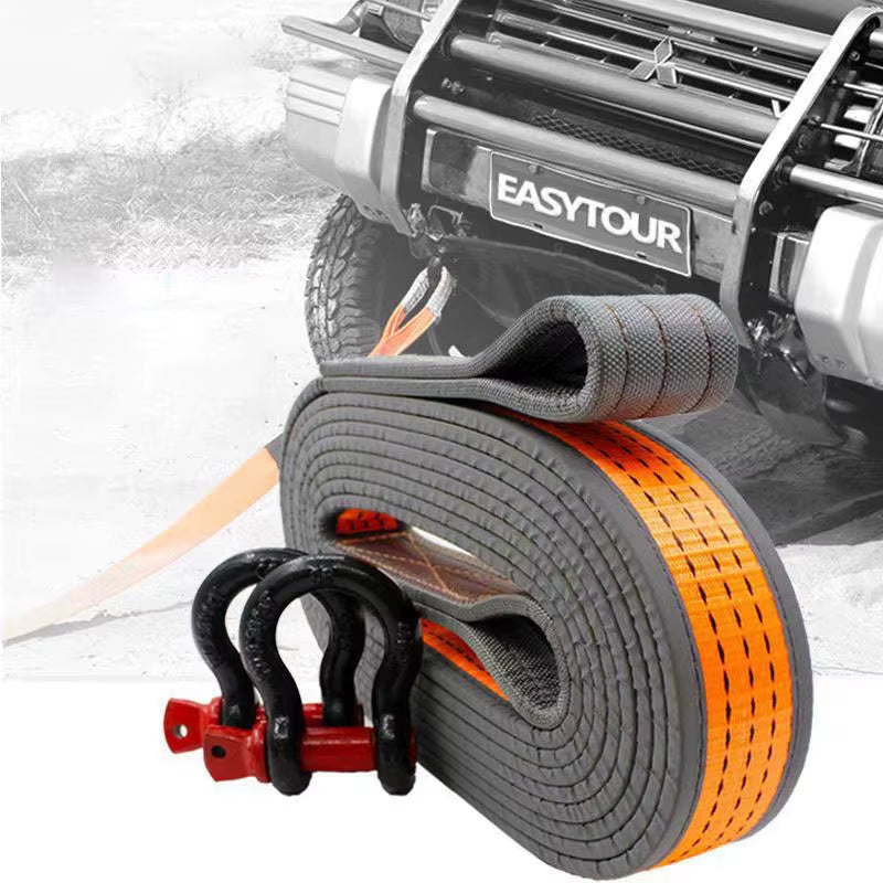 18T Car Tow Rope Car off Road Truck Trailer SUV Strape Cable U Hooks High Strength Nylon with Reflective Light Car Accessories
