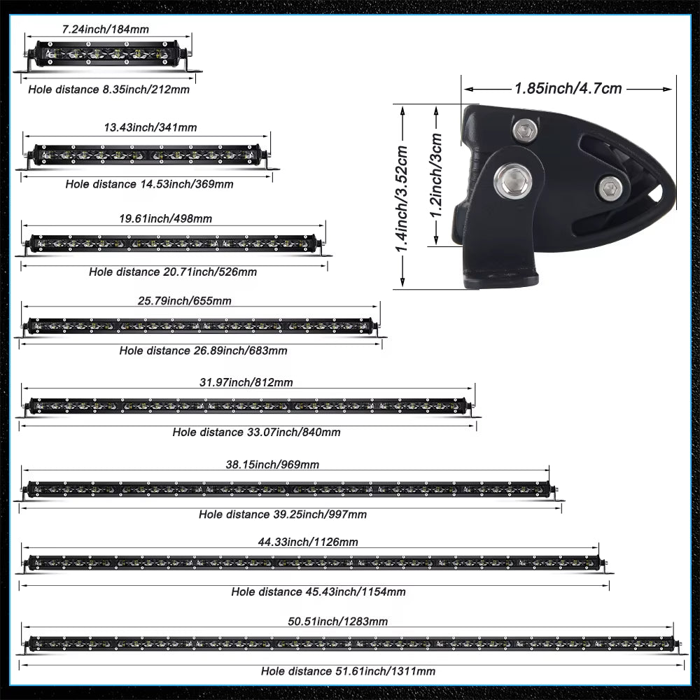 HL 6D Ultra Strip LED Light Bar 8-50Inch LED Driving Fog Lamp Work Light Bar 4X4 Led Bar for Motorcycle Offroad SUV ATV Tractor