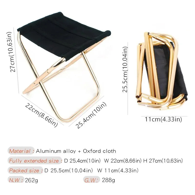 Outdoor Camping Chair Golden Aluminum Alloy Folding Chair with Bag Stool Seat Fishing Camping