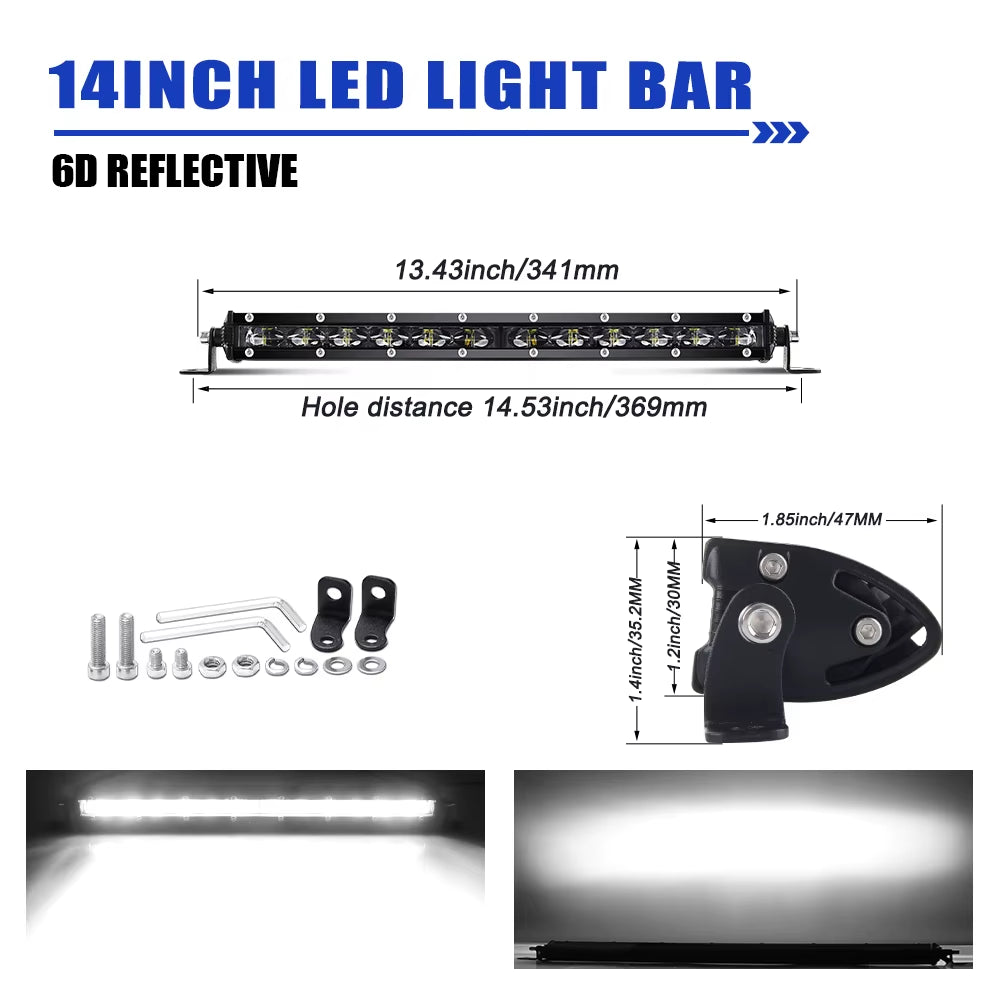 HL 6D Ultra Strip LED Light Bar 8-50Inch LED Driving Fog Lamp Work Light Bar 4X4 Led Bar for Motorcycle Offroad SUV ATV Tractor