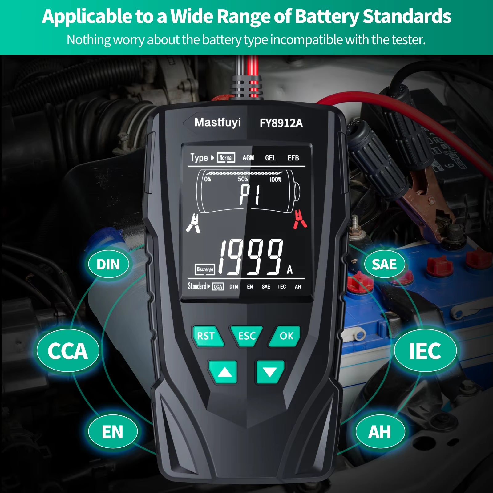 FY8912A Car Battery Tester 12V 24V Car Motorcycle Truck Battery Monitoring, Battery Load, Battery Capacity Tester