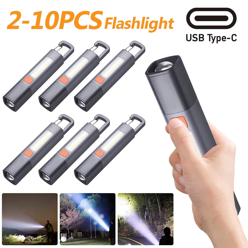 2-10PCS Super Bright Flashlight USB Charging Mini Portable LED Torch 800Mah Camping Powerful Flashlight 300LM for Outdoor Hiking