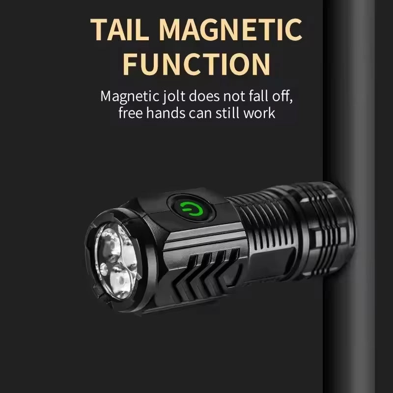 Ultra Powerful Flashlight 3 Core LED Mini Tactical Flashlight USB Rechargeable High Power LED Torch with Magnet Hand Lamp Gift