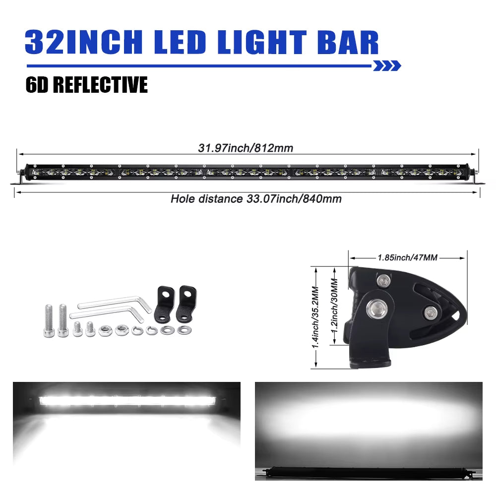 HL 6D Ultra Strip LED Light Bar 8-50Inch LED Driving Fog Lamp Work Light Bar 4X4 Led Bar for Motorcycle Offroad SUV ATV Tractor