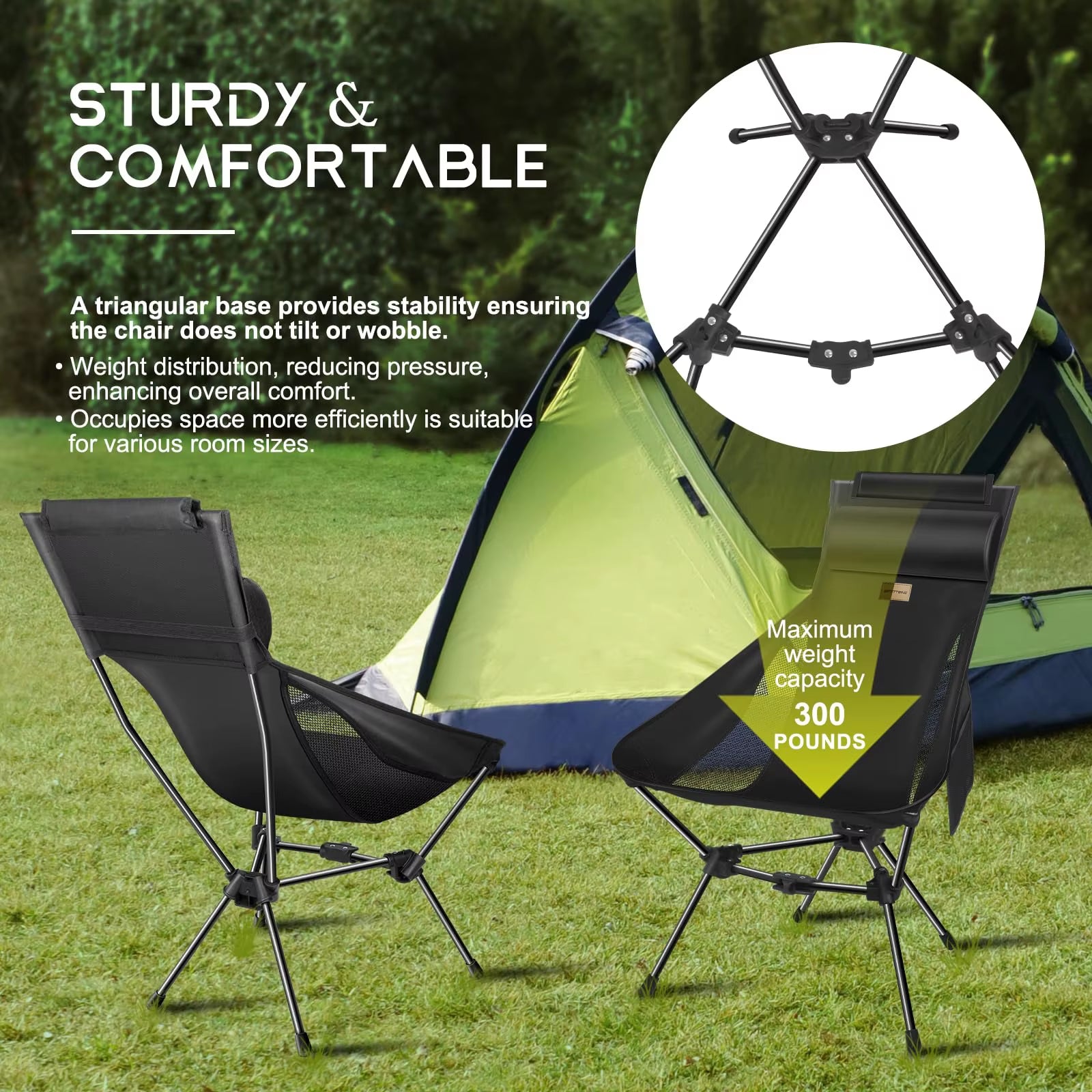 WESTTUNE Portable Camping Chair Lightweight Foldable Chair with Headrest for outside Camping Hiking Travel Beach and Sports