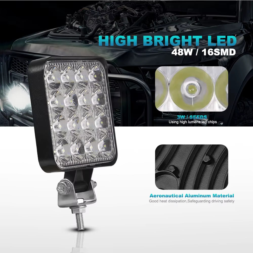 12V 24V Led Light Bar 42W Work Light Bar Square Spotlight for Jeep Truck Offroad Car Motorcycle Tractor SUV ATV LED Headlights