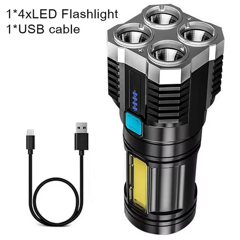 High Power 7LED Flashlight USB Rechargeable COB Side Lights 4 Modes Torch with Power Display Outdoor Lightweight Camping Torch