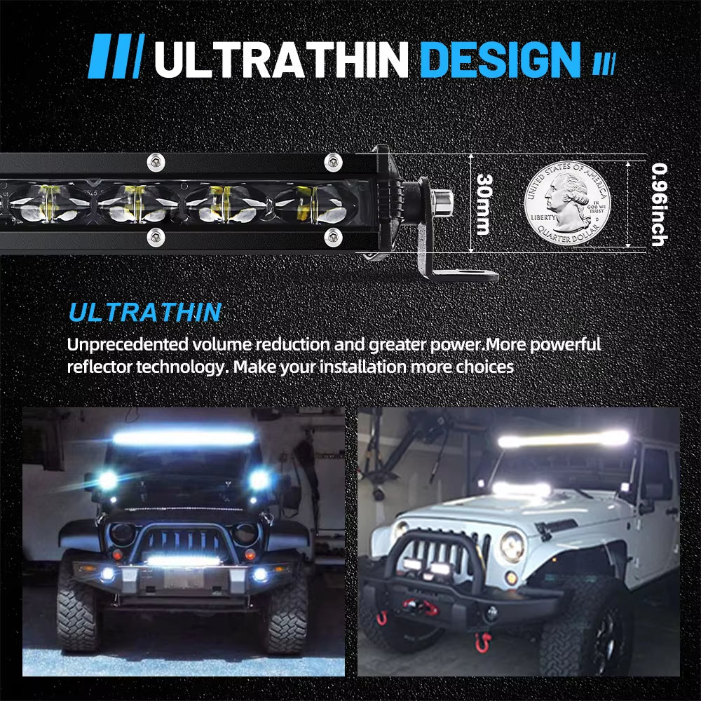 HL 6D Ultra Strip LED Light Bar 8-50Inch LED Driving Fog Lamp Work Light Bar 4X4 Led Bar for Motorcycle Offroad SUV ATV Tractor