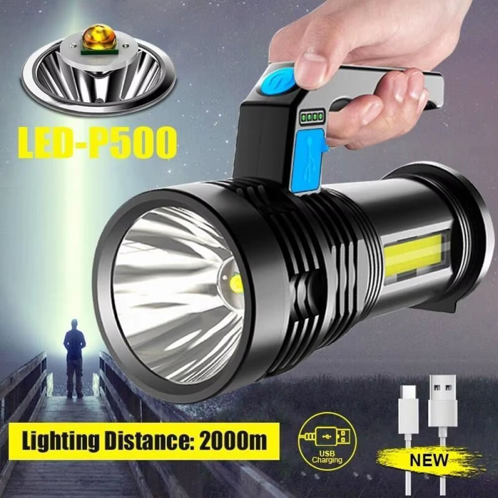 Portable LED USB Rechargeable Flashlight with Torch Waterproof Fishing Hunting Camping LED Flashlight Lighting 2Km Long Distance