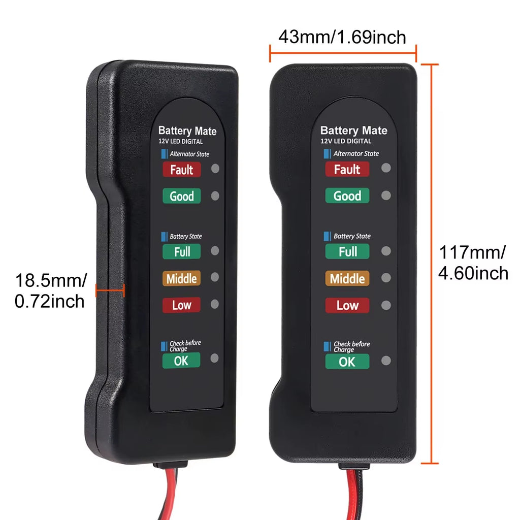 Battery Tester Automobile Motorcycle Battery Car Battery Testers ABS Red Yellow Green Display 12V Battery Level