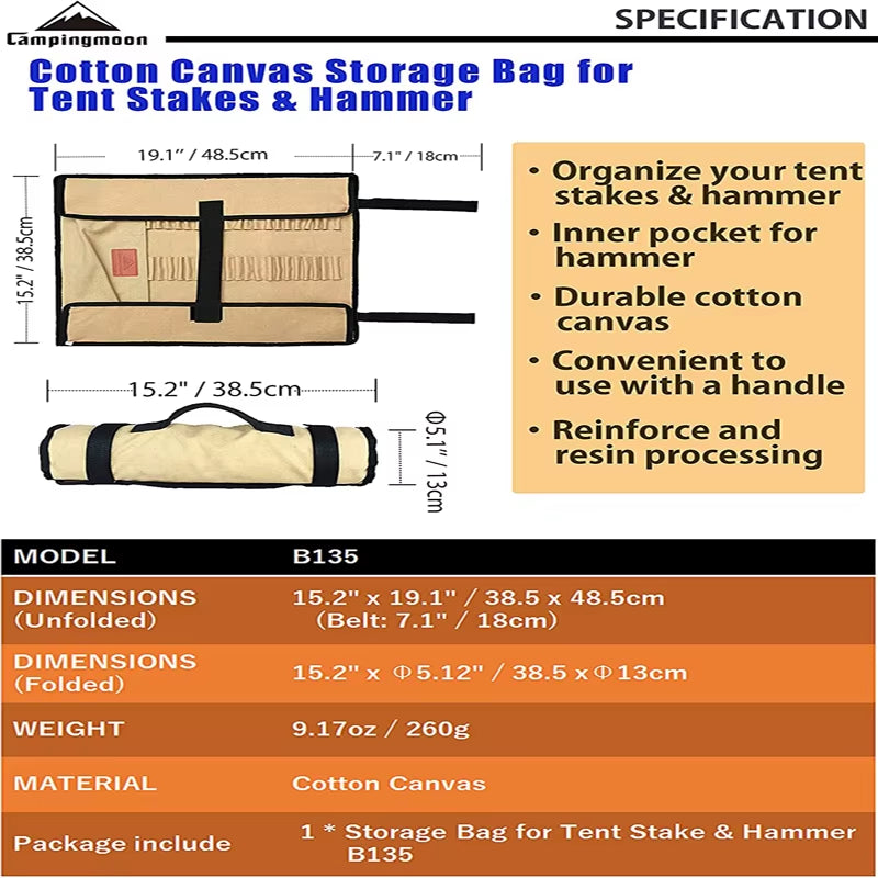 Camping Outdoor Strong Duty Canvas Tent Nail Storage Bag Tent Stakes Pegs Pouch (L)
