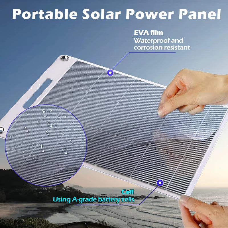 300W Portable Solar Panel with Two USB Suitable for Mobile Phone Charging Outdoor Camping Power Bank Supply Consumer Electronics