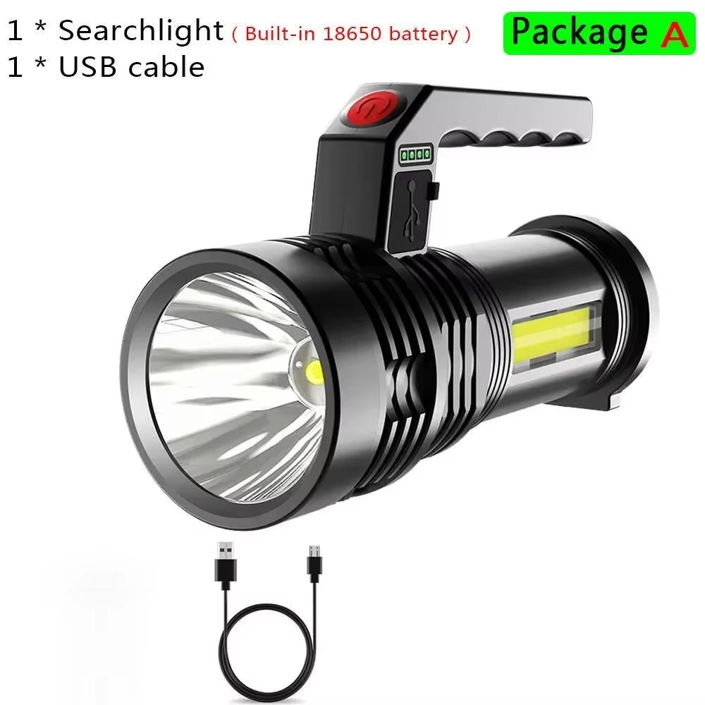 High Power 7LED Flashlight USB Rechargeable COB Side Lights 4 Modes Torch with Power Display Outdoor Lightweight Camping Torch