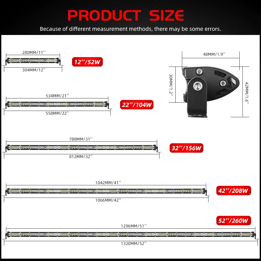 10D 10 20 30 Inch 52W 104W 156W LED Work Light Bar Combo 4X4 Offroad LED Light Bar for Tractor Boat 4WD 4X4 Trucks ATV