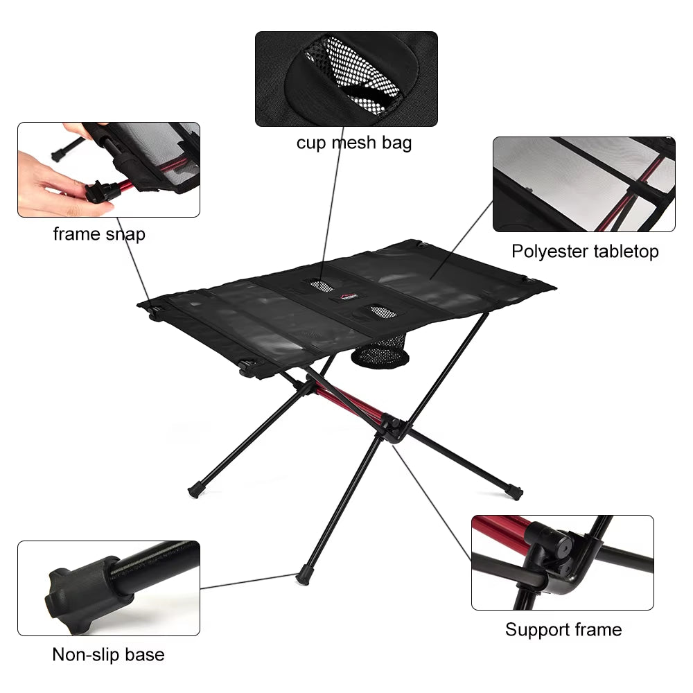 Portable Folding Camping Table with Cup Holders & Mesh Pocket Lightweight Outdoor Picnic Table for Hiking Travel Beach