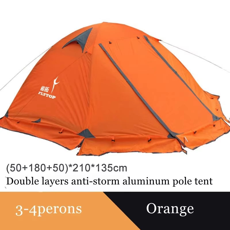 Flytop 2-3Persons 4Seasons Skirt Tent Camping Outdoor Double Layers Aluminum Pole anti Snow Travel Family Ultralight Tourist