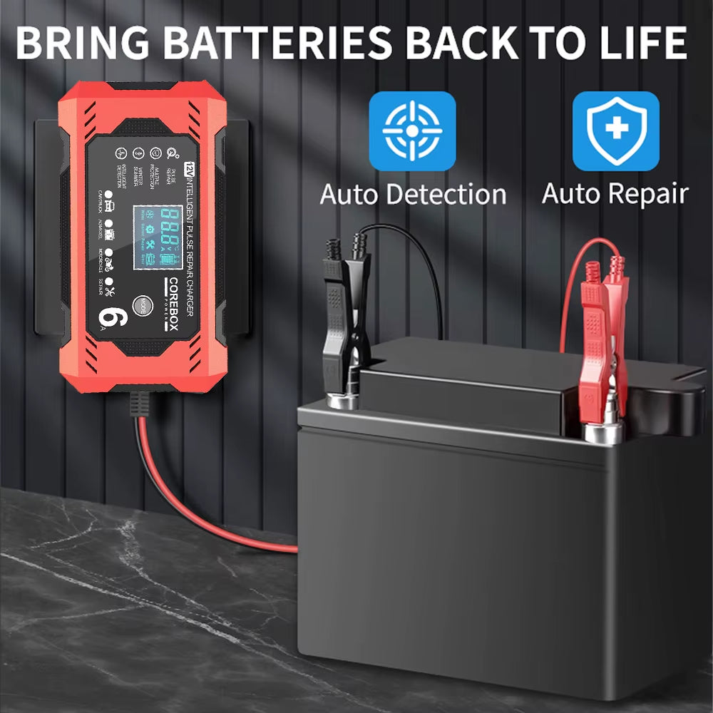 Pulse Repair Battery Charging Smart Car Battery Charger Multifunctional for Motorcycle SUV Truck 12V/6A Intelligent High Power