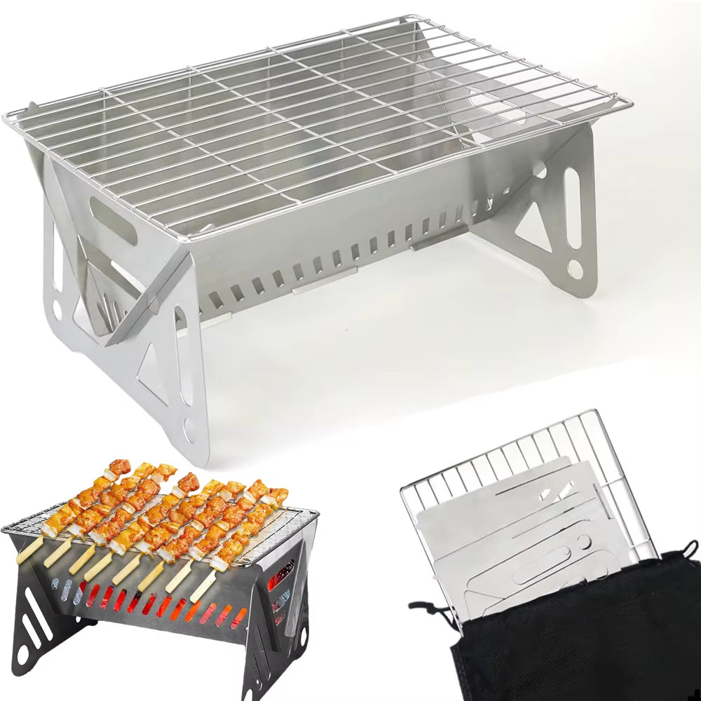 Outdoor Camping Charcoal Barbecue Grill for Party Beach Picnic BBQ Stove 21/28/38CM, Portable Stainless Steel BBQ Charcoal Grill
