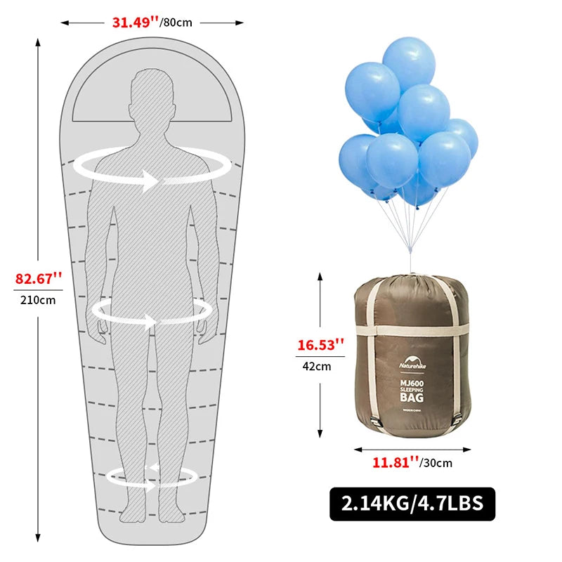 Sleeping Bag MJ300 -1℃ Lightweight MJ600 -12℃ Mummy Sleeping Bag Outdoor Camping Cotton Winter Warm Sleeping Bags