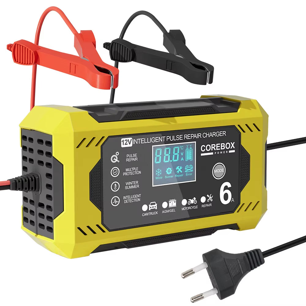 12V/6A for Motorcycle SUV Truck Smart Car Battery Charger Intelligent Pulse Repair Battery Charging High Power Multifunctional