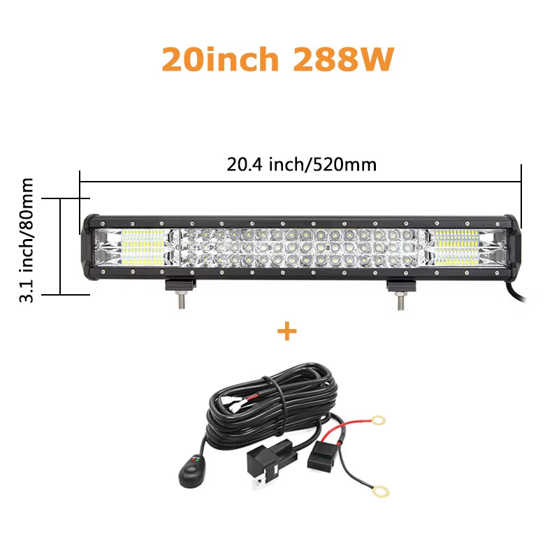 7D 3-Row 4'' 5" 15" 18" 20" 23" Slide Mount LED Light Bar Offroad Led Bar Spot Flood Beam Led Work Light Bar 12V 24V 4WD Truck