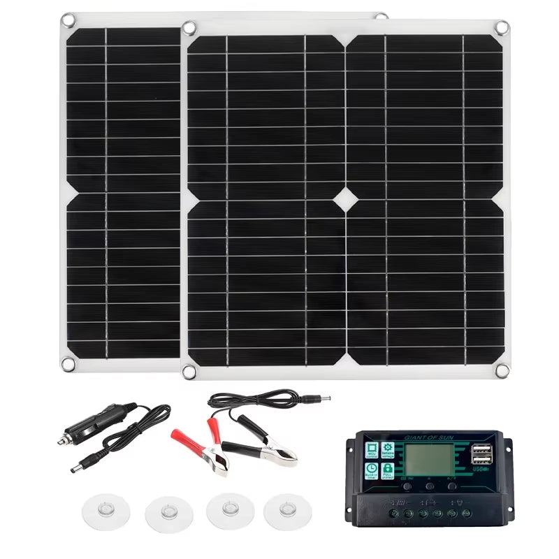50W Solar Panel 18V Solar Power Supply with 2 USB Port for Outdoor Phone RV Car PAD Battery Charging Waterproof Power Bank