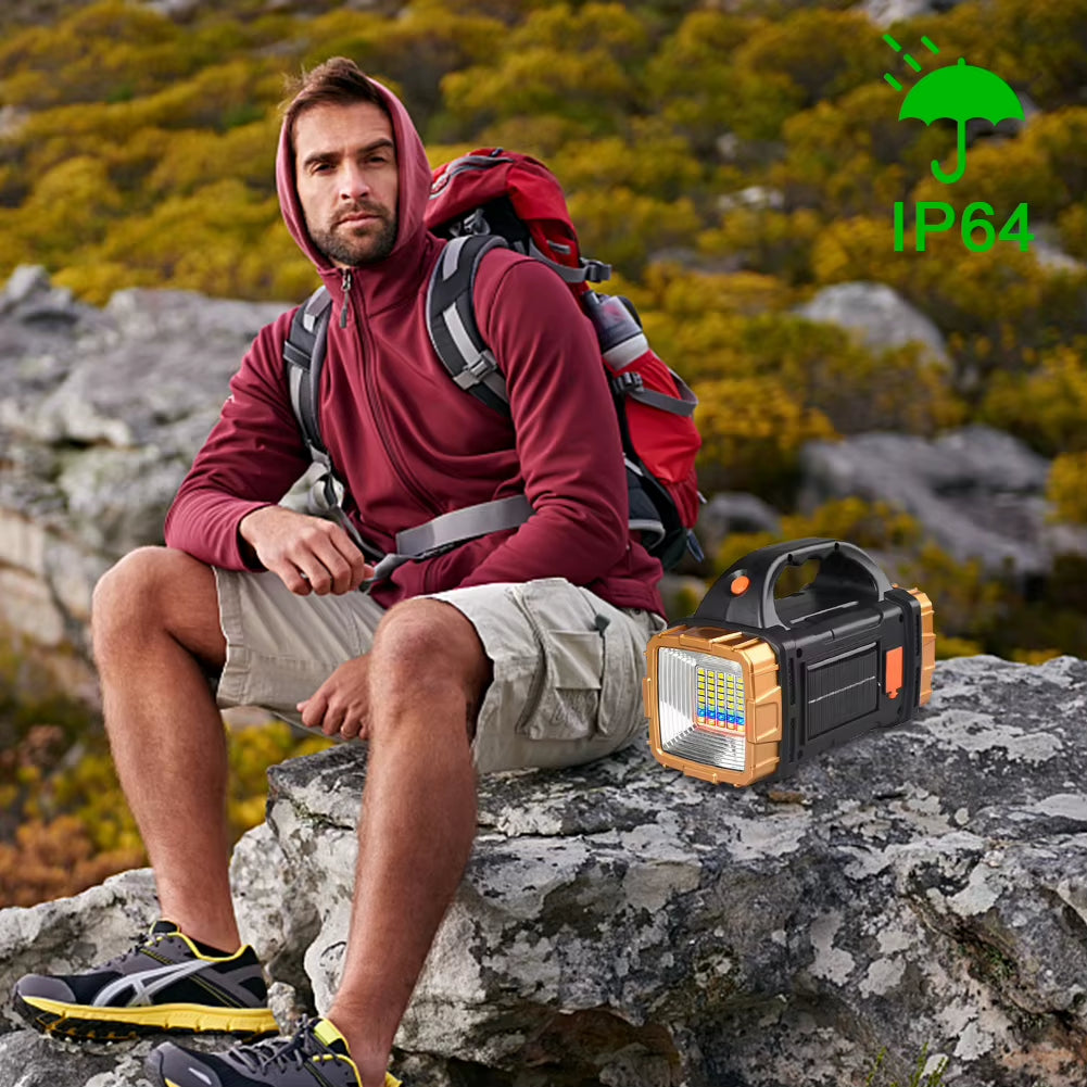 Camping Lantern USB Rechargeable IP44 Waterproof Camping Flashlight Power Bank Solar Powered Camping Torch for Outdoor Emergency