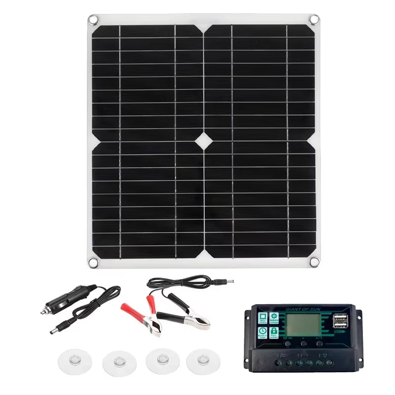 50W Solar Panel 18V Solar Power Supply with 2 USB Port for Outdoor Phone RV Car PAD Battery Charging Waterproof Power Bank