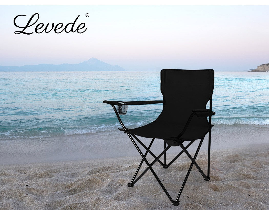 Levede 2Pcs Camping Chairs Folding Arm Foldable Portable Outdoor Fishing Picnic