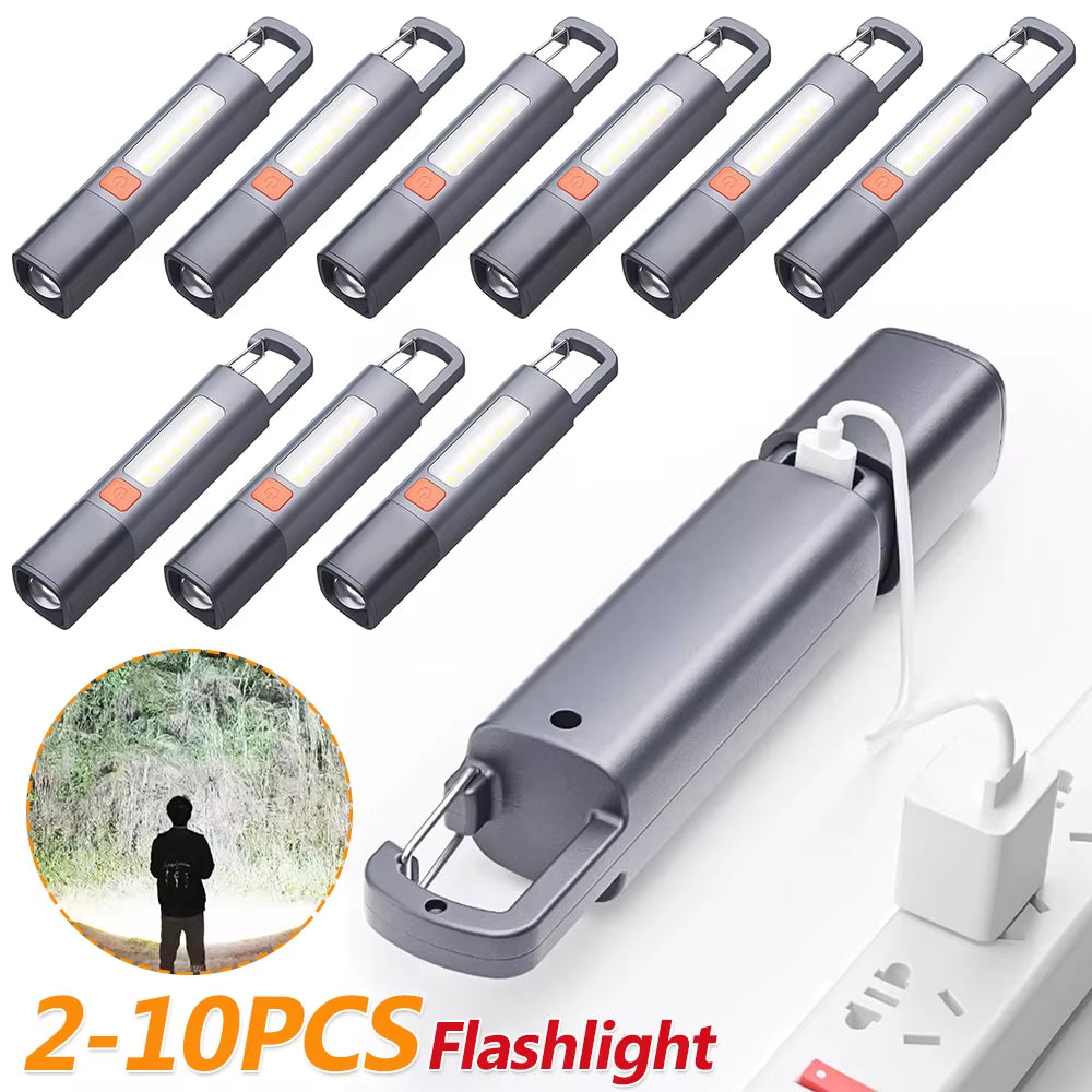 2-10PCS Super Bright Flashlight USB Charging Mini Portable LED Torch 800Mah Camping Powerful Flashlight 300LM for Outdoor Hiking