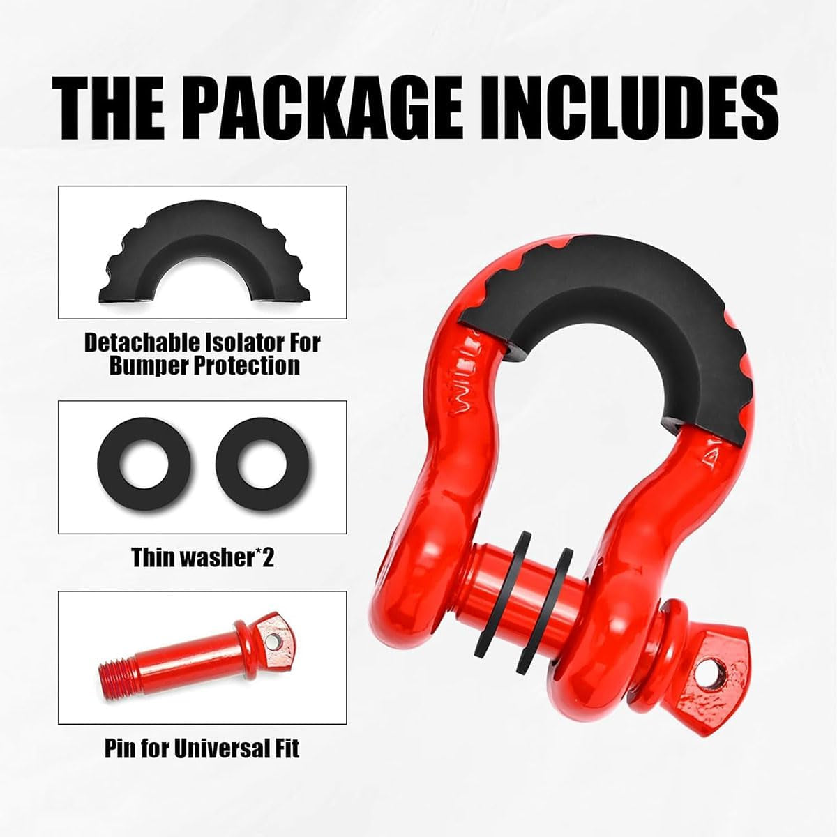 4.75 Ton Off-Road Forged Bow Shackle with Rubber Isolator Electro-Galvanised U-Shaped Trailer Hook for Vehicle Recovery 2In Opening 5In Height