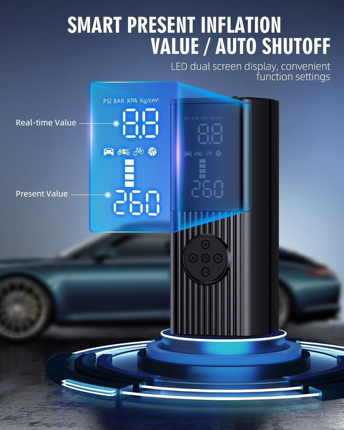 Tyre Inflator Portable Air Compressor, 150PSI 7800Mah Cordless Air Pump for Car, Accurate Pressure LCD Display, 3X Fast Inflation for Cars, Bikes & Motorcycle Tires, Balls.