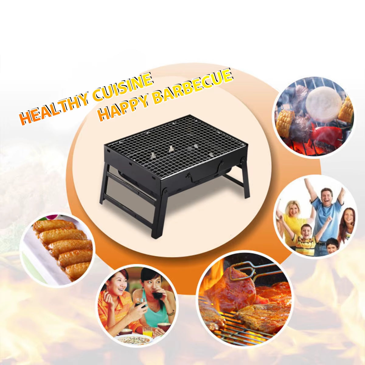 Portable BBQ Charcoal Grill Stainless Steel Small Mini BBQ Tool Kit Outdoor Cooking Camping Picnic Beach Portable BBQ
