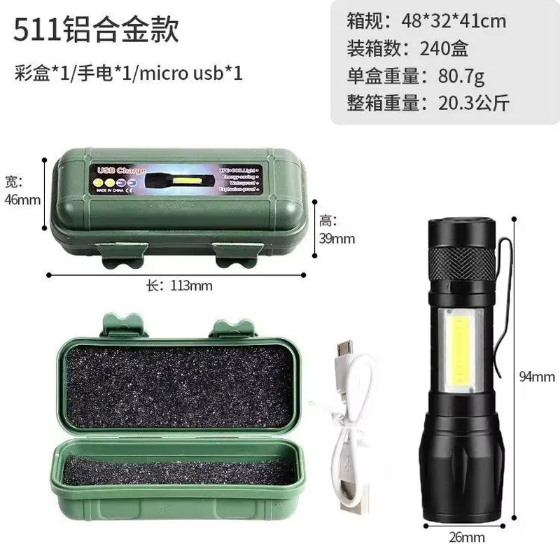 Mini Torch LED Rechargeable Flashlight Portable USB Charging Flashlight High Power Bank Camping Waterproof Long Range Lantern